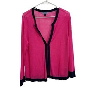 Cynthia Rowley Women L Pink Navy Long Sleeve Sheer Sweater Bright Career